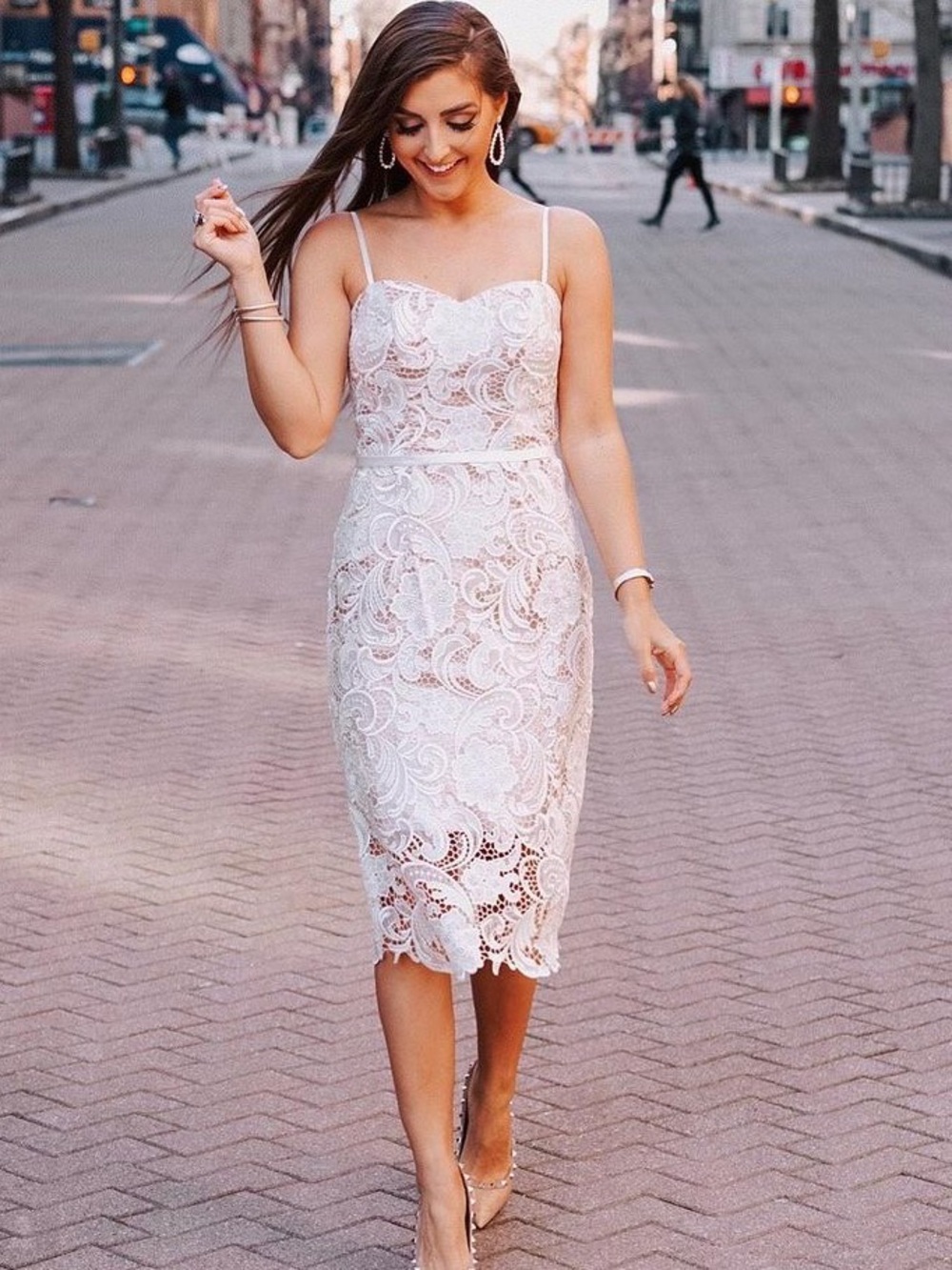 Lace Overlay Midi Dress in Blush and Ivory